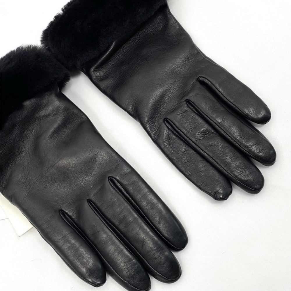 NEW UGG Womens Shorty-Cuff Leather Gloves Black SZ Small - Picture 3 of 6